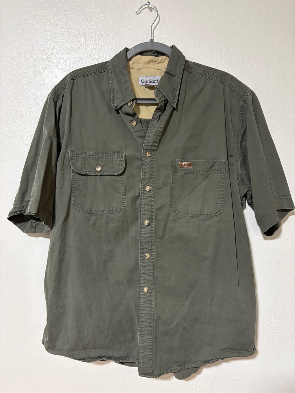 Carhartt Olive Green Short-Sleeve Button-Down Work Shirt